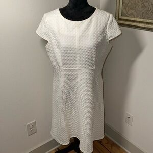 Anne Klein AK white diamond jacquard pattern texture fit & flare dress Sz XL